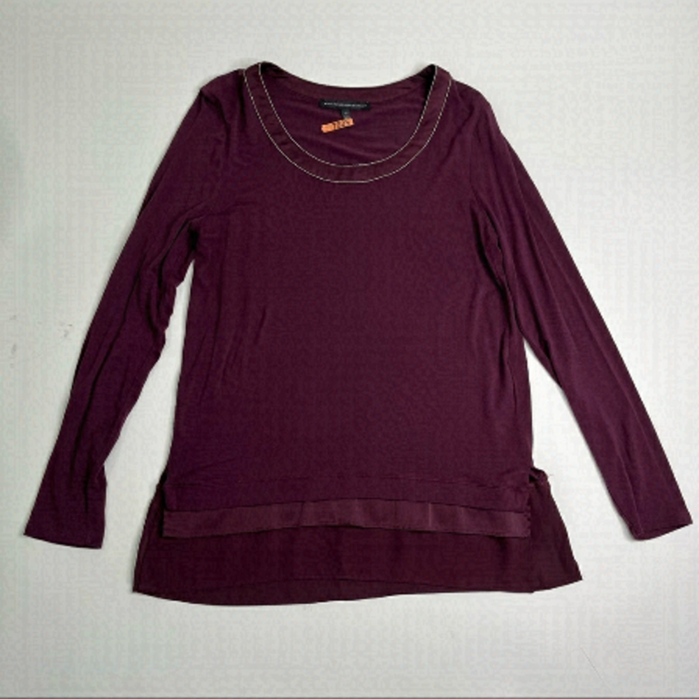 White House Black Market Deep Purple Layered Bottom Beaded Collar Dressy Shirt
